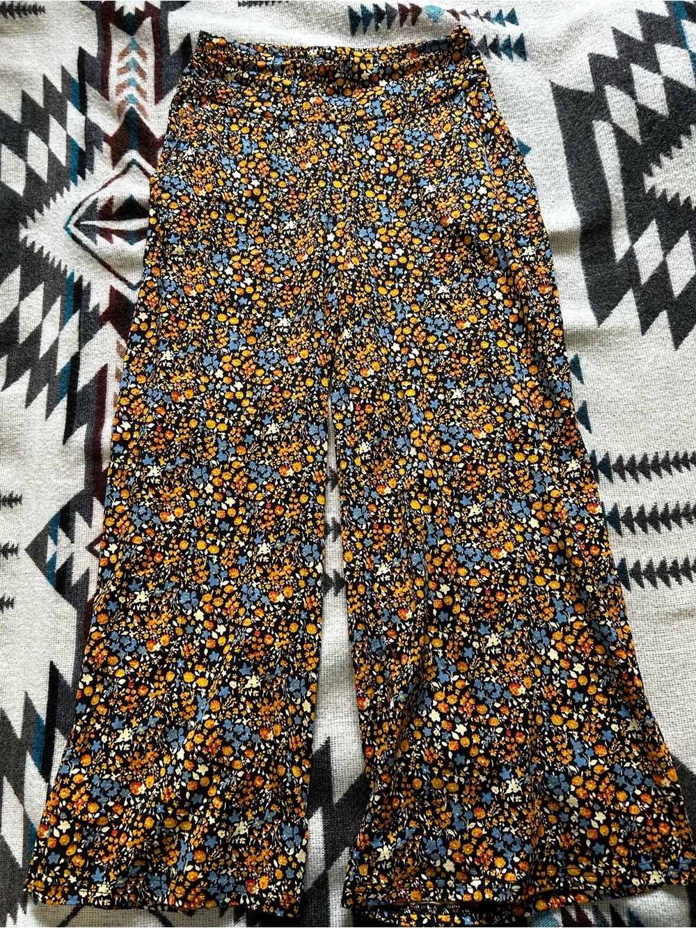 Toad & Co. Wide Leg Chaka Pants - Black with Mustard & Blue